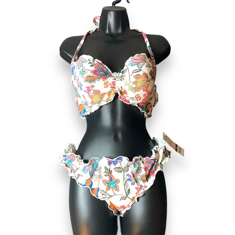 Sundazed Women's Nixie Printed Ruffle Edge Underwire Bikini Top White Multi 36D - Picture 4 of 5